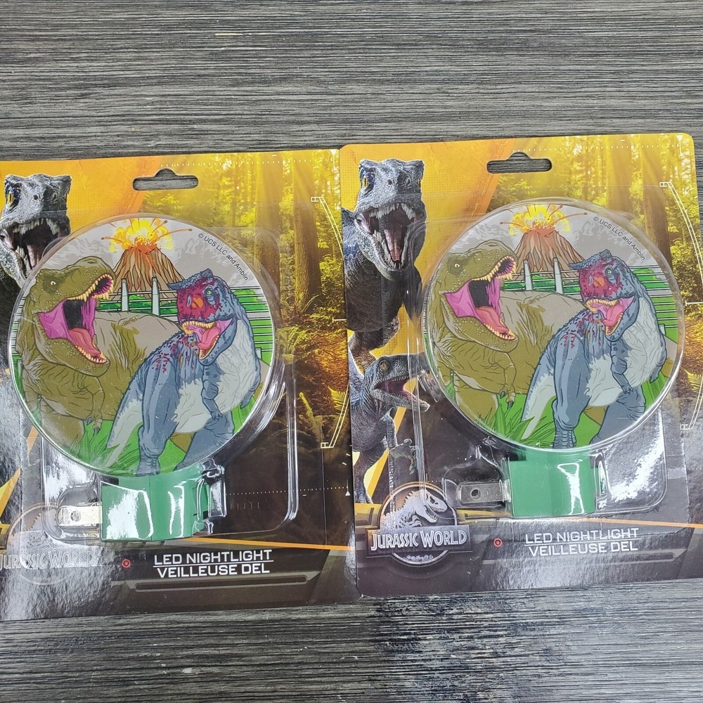 Lot Of 2 LED Plug-in Night Light Jurassic World Park Dinosaurs‎ Erupting Volcano